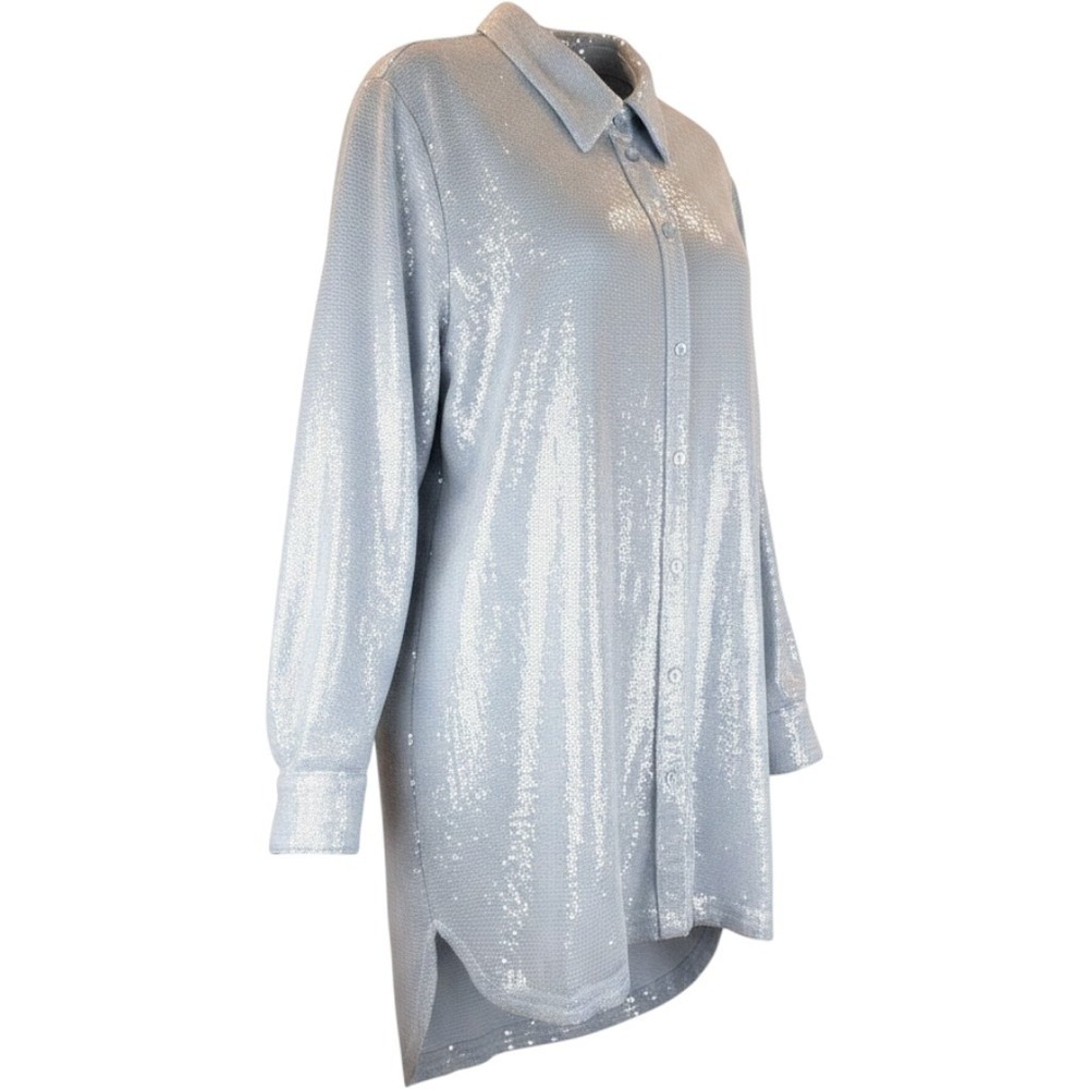 WorthingtonxJason Bolden Blue Sequin Button Down Shirt & Mock Neck Dress Set 3X